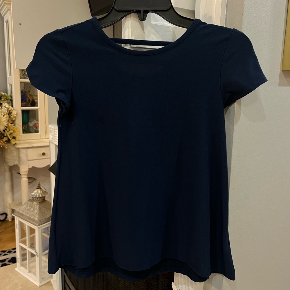 Wonder Nation Girls Navy Blue Short Sleeve Scoop Neck T-Shirt Blouse Top